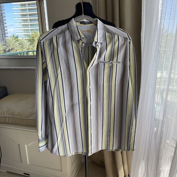 Tommy Bahama Other - Tommy Bahama Shirt Men Yellow Gray Stripe Long Sleeve Silk Blend L